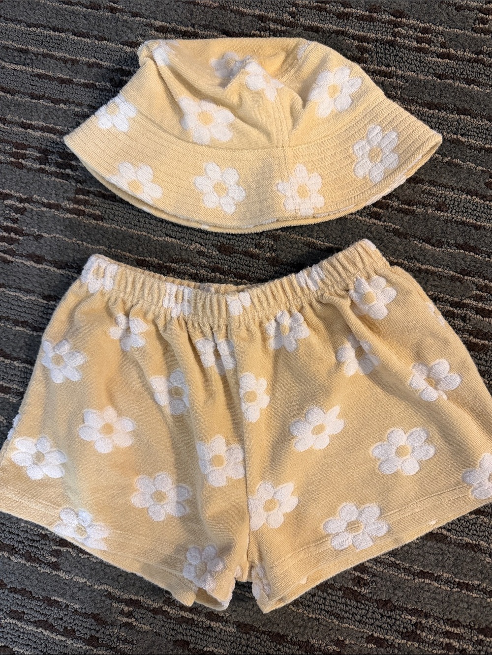 Rylee + Cru Yellow Daisy Terry Bucket Hat + Shorts Set